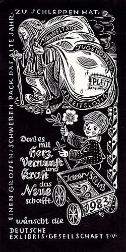 Bild des Verkufers fr Neujahrswunsch der Deutschen Exlibris-Gesellschaft e.V. fr 1983. Klischeedruck nach einem Schabblatt von Maria Bauer-Klimbacher. zum Verkauf von Antiquariat Heinz Tessin