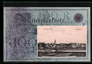 Geldschein-Ansichtskarte Dorsten, Totalansicht der Stadt, Reichsbanknote 100 Mark