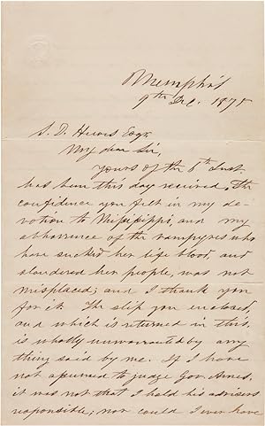 [AUTOGRAPH LETTER, SIGNED, FROM JEFFERSON DAVIS TO A FORMER CONFEDERATE SOLDIER, REAFFIRMING HIS ...