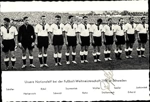 Bild des Verkufers fr Ansichtskarte / Postkarte Fuballweltmeisterschaft 1958 in Schweden, Deutsche Nationalelf, Autogramm zum Verkauf von akpool GmbH