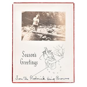 Photographic Christmas Card, with picture of a young boy fishing. Signed in pen "From the Roderic...