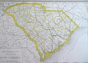 South Carolina state map 1888 oversize detailed color uncommon RR lines