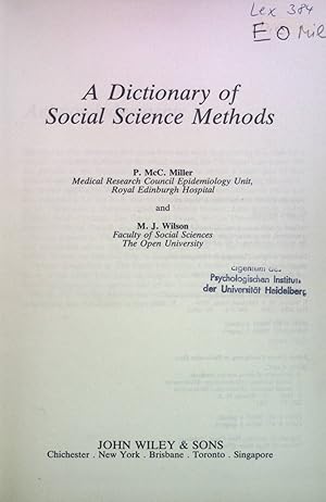 Bild des Verkufers fr A Dictionary of Social Science Methods. zum Verkauf von books4less (Versandantiquariat Petra Gros GmbH & Co. KG)