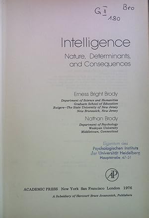 Seller image for Intelligence: Nature, Determinants, and Consequences. Educational Psychology for sale by books4less (Versandantiquariat Petra Gros GmbH & Co. KG)