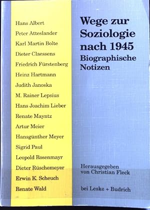 Bild des Verkufers fr Wege zur Soziologie nach 1945 : autobiographische Notizen. zum Verkauf von books4less (Versandantiquariat Petra Gros GmbH & Co. KG)