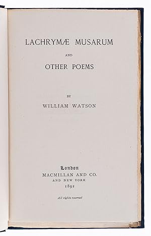 Lachrymae Musarum and Other Poems.