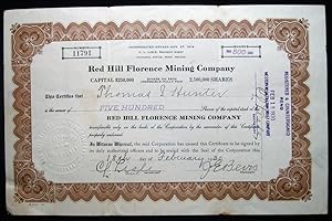 Immagine del venditore per 1930 Red Hill Florence Mining Company Stock Certificate venduto da Certain Books, ABAA