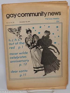 Bild des Verkufers fr GCN - Gay Community News: the gay weekly; vol. 4, #25, Dec. 18, 1976: Oscar Wilde Celebrates Anniversary zum Verkauf von Bolerium Books Inc.