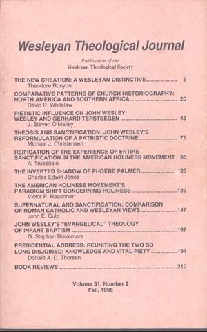 Seller image for WESLEYAN THEOLOGICAL JOURNAL Volume 31, Number 2 Fall, 1996 for sale by Neil Shillington: Bookdealer/Booksearch