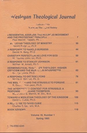 Seller image for WESLEYAN THEOLOGICAL JOURNAL Volume 18, Number 1, Spring 1983 for sale by Neil Shillington: Bookdealer/Booksearch