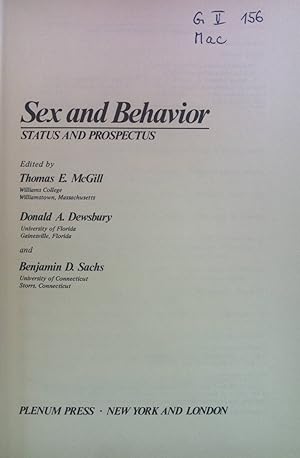 Bild des Verkufers fr Sex and Behavior: Status and Prospectus. zum Verkauf von books4less (Versandantiquariat Petra Gros GmbH & Co. KG)