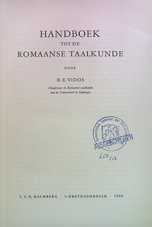 Imagen del vendedor de Handboek tot de Romaanse Taalkunde. a la venta por books4less (Versandantiquariat Petra Gros GmbH & Co. KG)