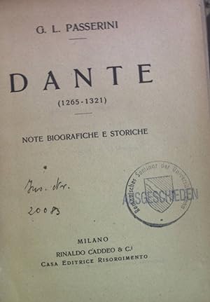 Bild des Verkufers fr Dante (1265-1321): Note Biografiche e Storiche zum Verkauf von books4less (Versandantiquariat Petra Gros GmbH & Co. KG)