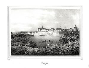 Bild des Verkufers fr Gesamtansicht ber die Elbe mit Brcke links im Bild. zum Verkauf von Antiquariat Martin Barbian & Grund GbR