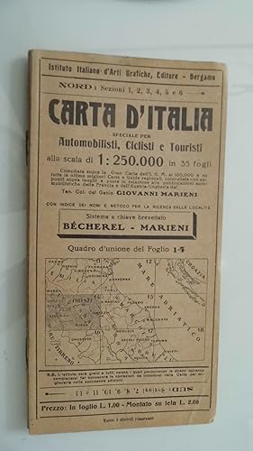 CARTA D'ITALIA SPECIALE PER AUTOMOBILISTI, CICLISTI E TURISTI alla scala di 1. 250.000 Foglio XIV...