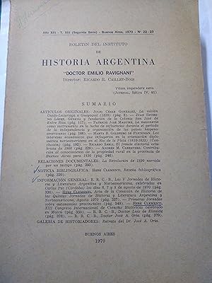 Imagen del vendedor de Boletin del instituto de Historia Argentina Ao XIII T XIII Segunda Serie 1970 N 22, 23 a la venta por Libros nicos