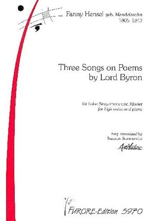 Bild des Verkufers fr 3 Songs on Poems by Lord Byronfor high voice and piano : score zum Verkauf von Smartbuy