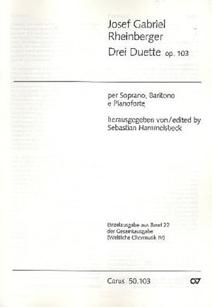 Bild des Verkufers fr 3 Duette op.103fr Sopran, Bariton und Klavier : Partitur zum Verkauf von Smartbuy