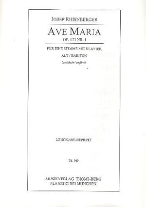 Bild des Verkufers fr Ave Maria op.171,1fr Alt (Bariton) und Klavier : Partitur (la/en) zum Verkauf von Smartbuy