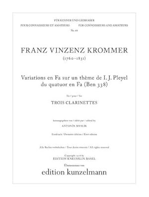 Bild des Verkufers fr Variations fa majeur sur un theme de pleyel du quatuor en fa (ben338)pour 3 clarinettes zum Verkauf von Smartbuy