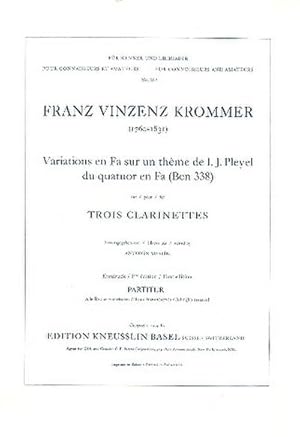 Bild des Verkufers fr Variations en fa sur un thme deI.J. Pleyel fr 3 Klarinetten : Spielpartitur zum Verkauf von Smartbuy