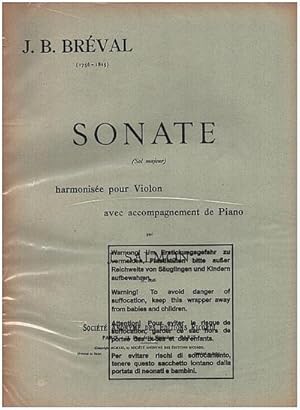 Image du vendeur pour SONATE SOL MAJEUR POUR VIOLON AVECACCOMPAGNEMENT DE PIANO : SALMON, J., ARR. mis en vente par Smartbuy