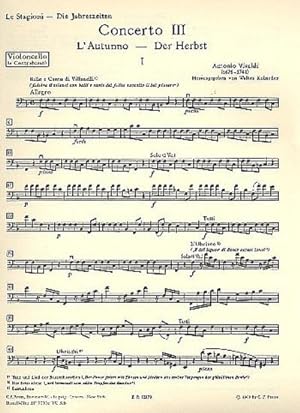 Bild des Verkufers fr Vivaldi, Antonio, Konzert F-Dur op. 8 Nr. 3 RV 293 Der Herbstfr Violine, Streicher und Basso continuo zum Verkauf von Smartbuy