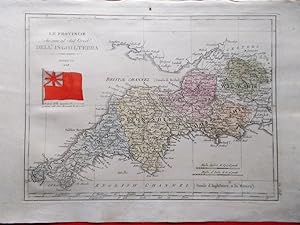 Mappa Antica Originale a Colori Province Sud Ovest Inghilterra del 1838