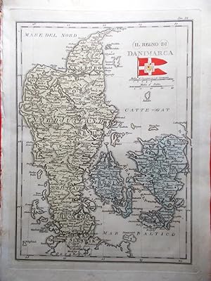 Mappa Antica Originale a Colori Il regno di Danimarca del periodo 1835-1845