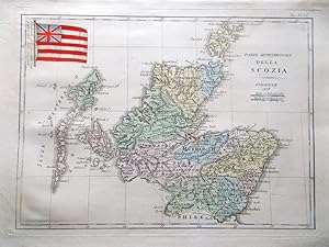 Mappa Antica Originale a Colori Parte Settentrionale della Scozia del 1838
