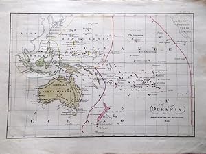 Mappa Antica Originale a Colori L'Oceania divisa in 4 magne parti del 1844