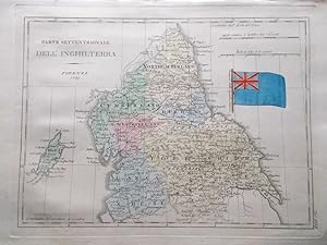 Mappa Antica Originale a Colori Parte Settentrionale dell'Inghilterra del 1839