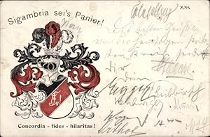Studentika Litho Wappen eines Studentenvereins, Sigambria sei's Panier