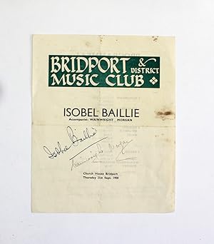 Seller image for An Original Musical Programme for Bridport Musical Club Signed by Isobel Baillie and Wainwright Morgan. Further Writing to the Rear in Isobels hand for sale by Lasting Words Ltd