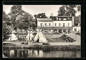 Seller image for Ansichtskarte Bernburg /Saale, HO.Eiscaf Brenburg mit Indianerdorf for sale by Bartko-Reher