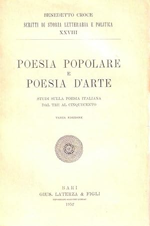 Poesia popolare e poesia d'arte. Studi sulla poesia italiana dal Tre al Cinquecento