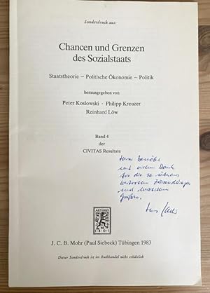 Bild des Verkufers fr Rolle und Lage des Recht. Sonderdruck aus Chancen und Grenzen des Sozialstaats. Staatstheorie-Politische konomie-Politik. Band 4 der Civitas Resultate. Mit handschriftliche Widmung von Verfasser. zum Verkauf von Treptower Buecherkabinett Inh. Schultz Volha