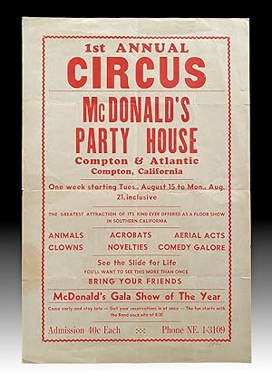 [S. California Broadside] First Annual Circus 1944 : McDonald's Party House - Compton, California