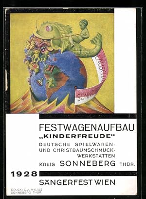 Künstler-Ansichtskarte Sonneberg /Thür., Festwagenaufbau Kindefreude für das Wiener Sängerfest