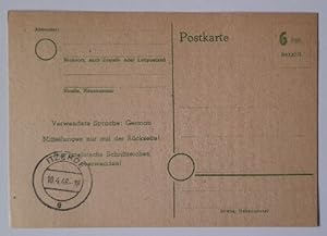 Postkarte / 6 Rpf (Gebühr) bezahlt; Stempel Itzehoe v. 10.4.1946