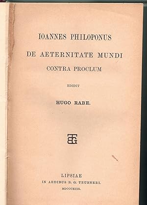 Bild des Verkufers fr De aeternitate mundi contra Proclum. zum Verkauf von Wissenschaftliches Antiquariat Kln Dr. Sebastian Peters UG