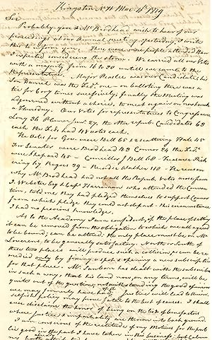 Bild des Verkufers fr Autograph Letter Signed. Kingston, New Hampshire, March 16, 1829, to Rev. Martin Ruter, New Market, New Hampshire. zum Verkauf von Michael Brown