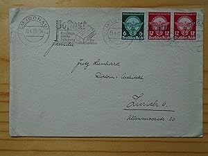 DEUTSCHES REICH ENVELOPE, THREE STAMPS, CANCELLATION 13 4 39 ULM (DONAU)