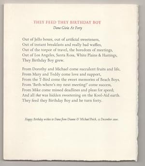 Immagine del venditore per They Feed They Birthday Boy Dana Gioia at Forty venduto da Jeff Hirsch Books, ABAA