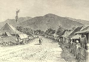 1800s Antique print of Tjimatjan near Tjanjue (Cianjur) in the region of Java, Indonesia.