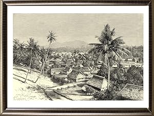 1800s Antique print of Manado in the North Sulawesi province of Indonesia.