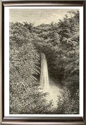 1800s Antique print of The Tondano Cascade in Minahassa, Sulawesi, Indonesia