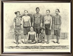 1800s Antique print of Dayak Women in Borneo