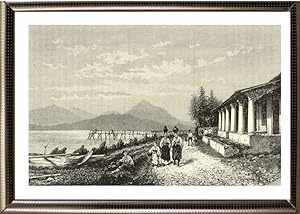 1800s Antique print of Ternate in the Maluku Islands of Indonesia