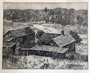 AN ABANDONED FARM. Original Signed Etching